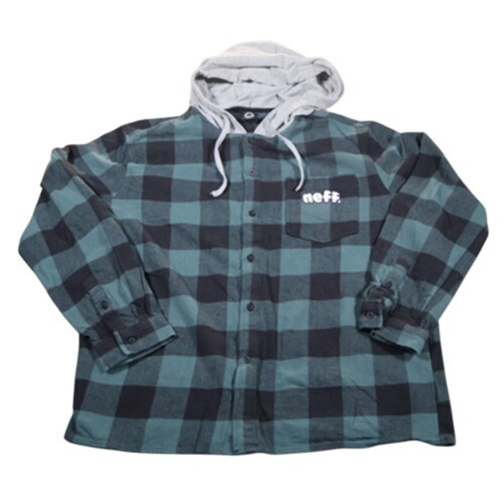 Neff Shirt Mens Medium Plaid Flannel Hooded Button Up Skate Streetwear